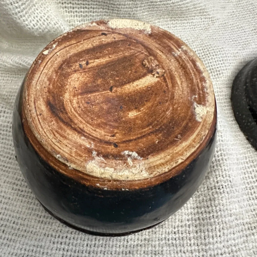 Vintage Asian Brown Glaze Stoneware Lidded Pot Jar Dark Wabi Sabi Japandi 6.5